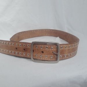 Tan/Brown Leather Belt with Silver Studs